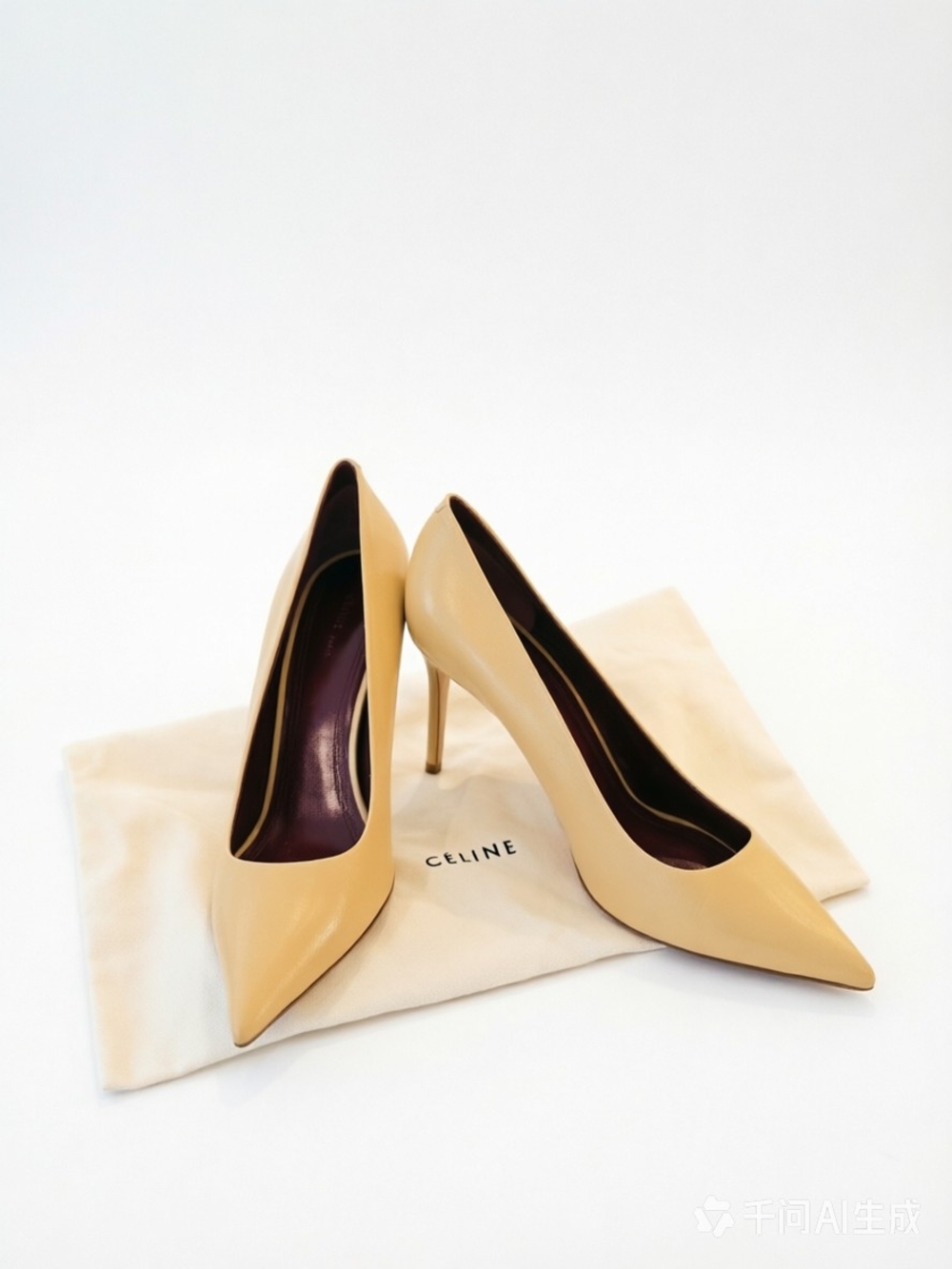 CELINE Beige Pointed-Toe Leather Pumps